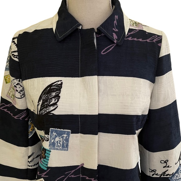 Chico's Navy Blue and White Striped Postcard Jacket 00(2) - Picture 3 of 14